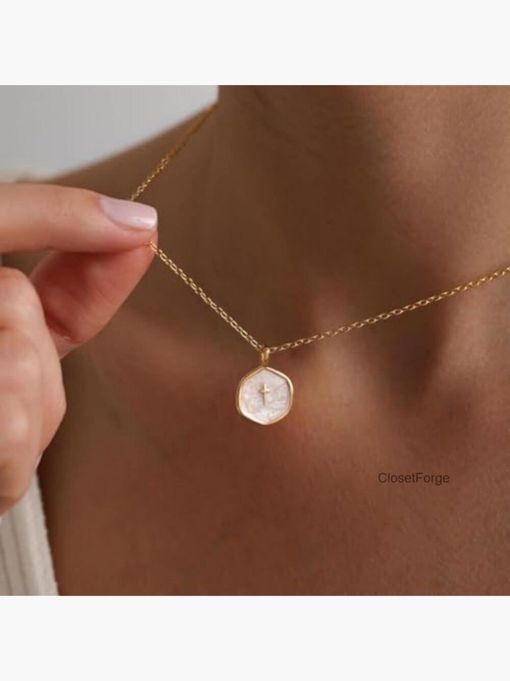 Dainty 14K Gold Plated Cross Pendant Necklace Cute Charm Choker Religious - Picture 2 of 7